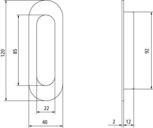INTERSTEEL Schiebetürmuschel 4476 VA schwarz ov.bl.L.120mm B.40mm INTERSTEEL
