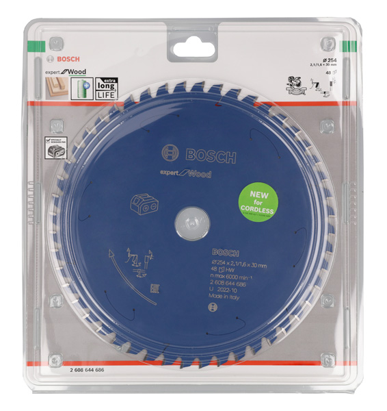BOSCH Kreissägeblatt für Akkusägen Expert for Wood, 254 x 2,1/1,6 x 30, 48 Zähne
