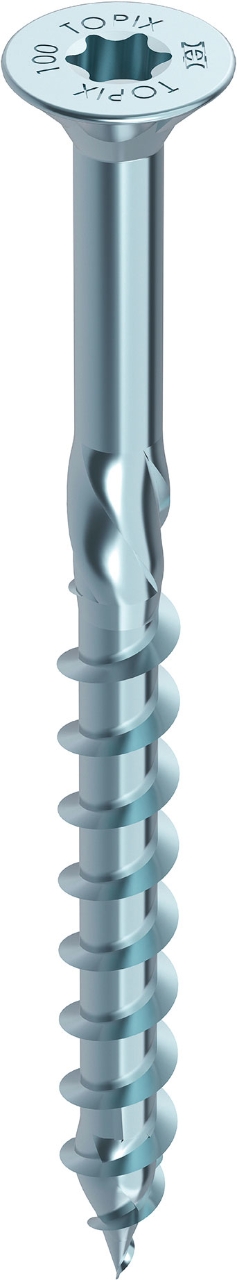HECO TOPIX Senkkopf mit Frästaschen, T-Drive, Teilgewinde, verzinkt blau, A2K, gleitbeschichtet HECO TOPIX Senkkopf mit Frästaschen, T-Drive, Teilgewinde, verzinkt blau, A2K, gleitbeschichtet