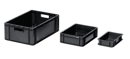 LA-KA-PE Transport-Stapelkasten L300xB200xH75mm PP leitfähig schwarz geschl.16 St/Karton
