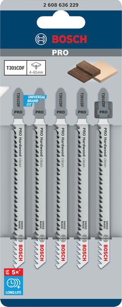 BOSCH Stichsägeblatt T 301 CDF Clean for Hard Wood, 5er-Pack