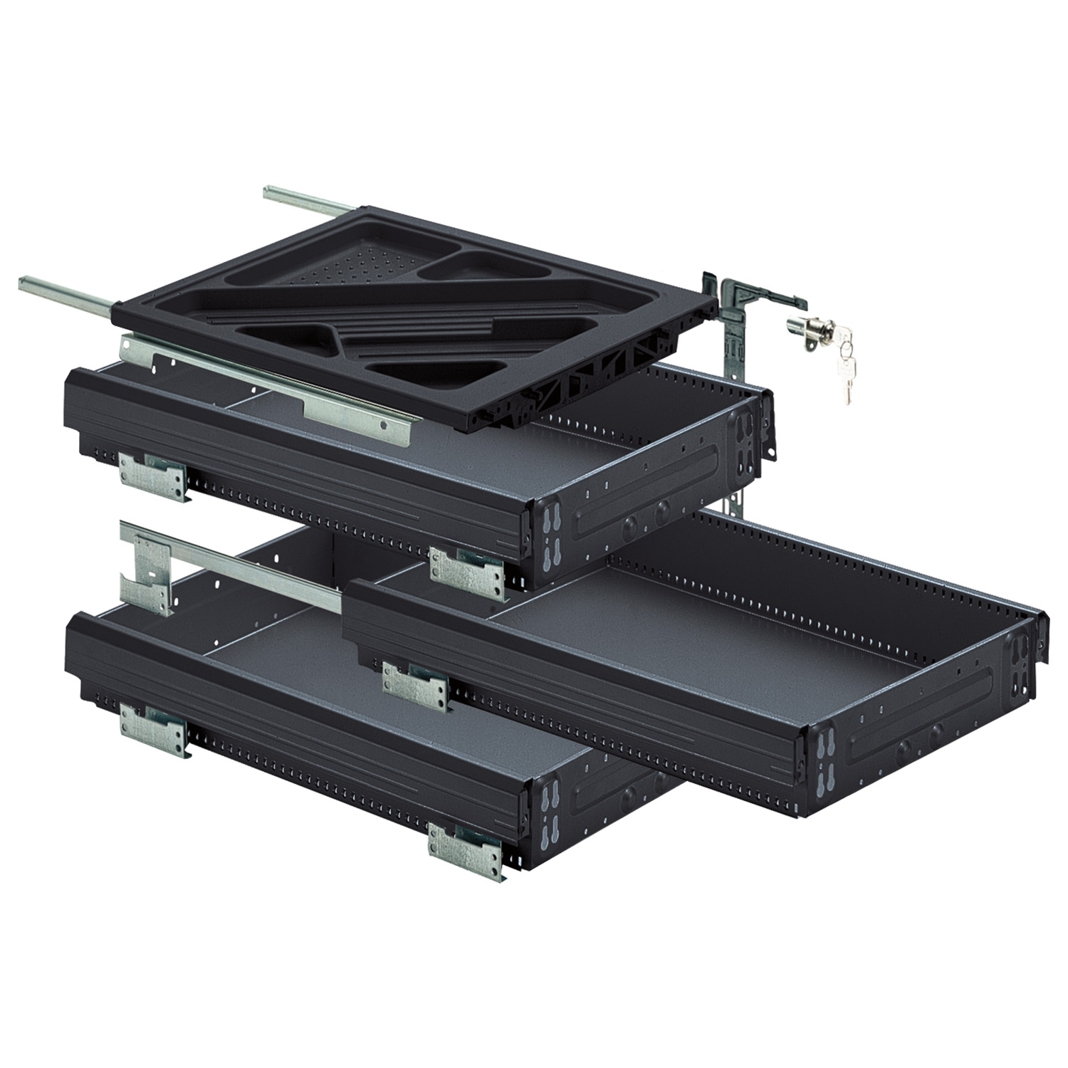 HETTICH Container-Set mit Teilauszügen, Silent System, 392 x 530, schwarz, 77602