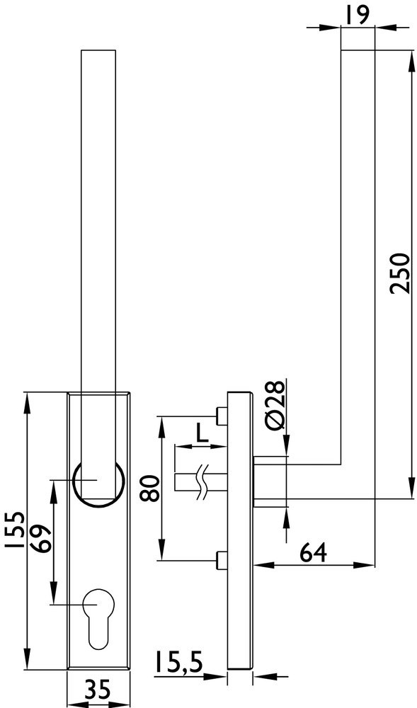 HERMAT Handhebel SQUARE 1835.N.HSG, Edelstahl