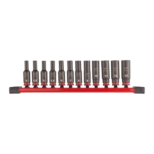MILWAUKEE 12-teliges Set auf Schiene SHOCKWAVE Schlagnuss 1/4" lang Set