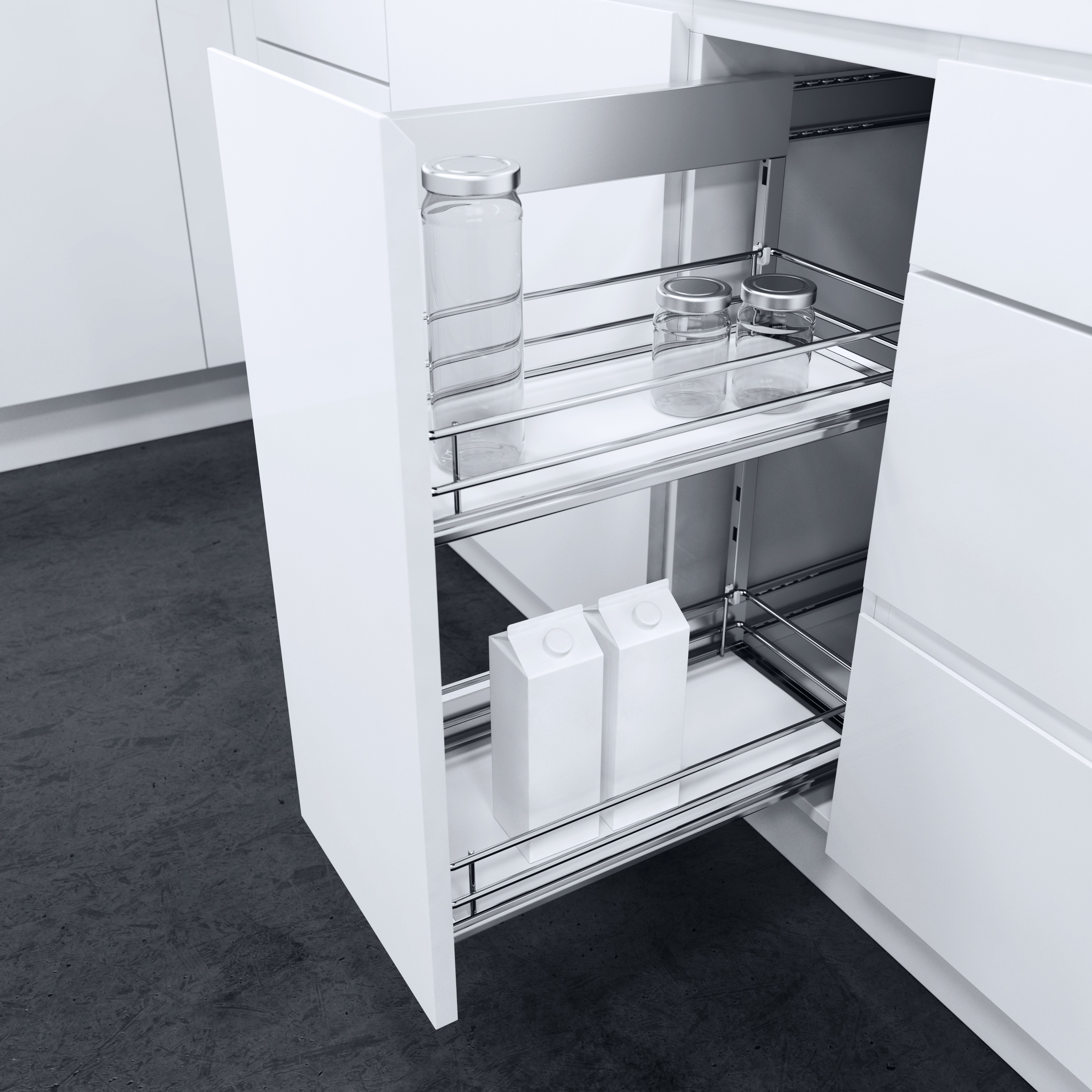 Seitenwandauszug SUB-Side, Korbset, 2x 300er, 35°-R, Premea, weiß chrom Vauth Sagel