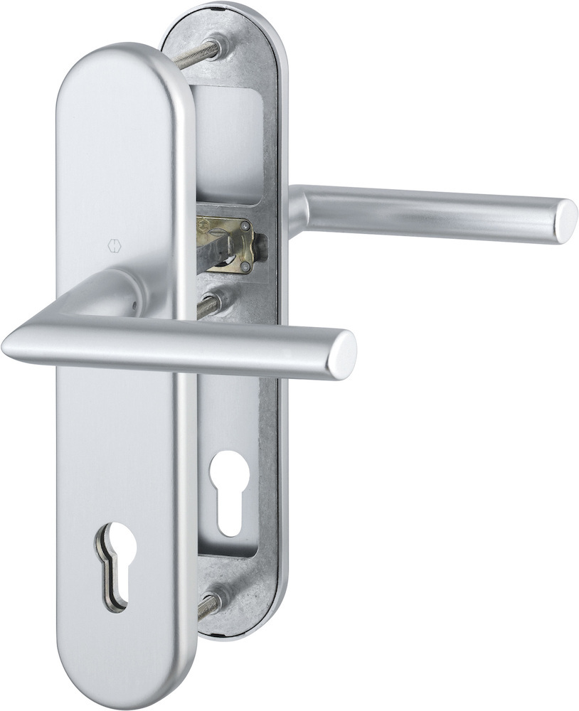 HOPPE® Schutz-Drückergarnitur mit Langschild Stockholm 1140/3331/3410, 10/92 mm, Aluminium, 3666369