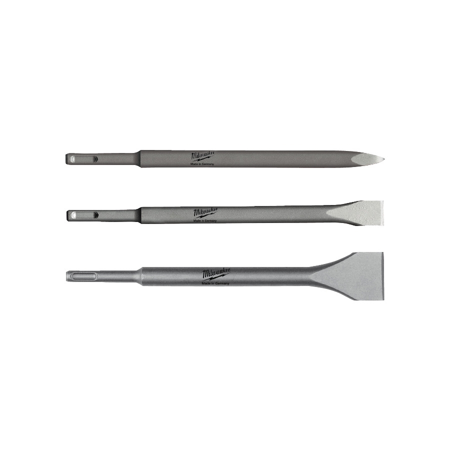 MILWAUKEE Spitz-, Flach, Breitmeißel 250 mm Meißelset SDS-Plus 3-teilig