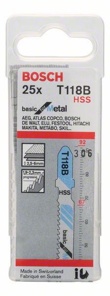 BOSCH Stichsägeblatt T 118 B Basic for Metal, 25er-Pack