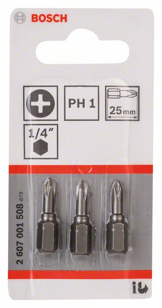 BOSCH Schrauberbit Extra-Hart PH 1, 25 mm, 3er-Pack