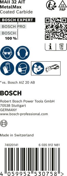 BOSCH EXPERT MetalMax MAII 32 AIT Blatt für Multifunktionswerkzeuge, 70 x 32 mm, 10 Stück. Für oszillierende Multifunktionswerkzeuge