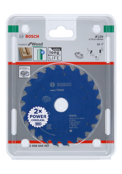 BOSCH Akku-Kreissägeblatt Expert for Wood, 120 x 1,7/1,2 x 20, 24 Zähne