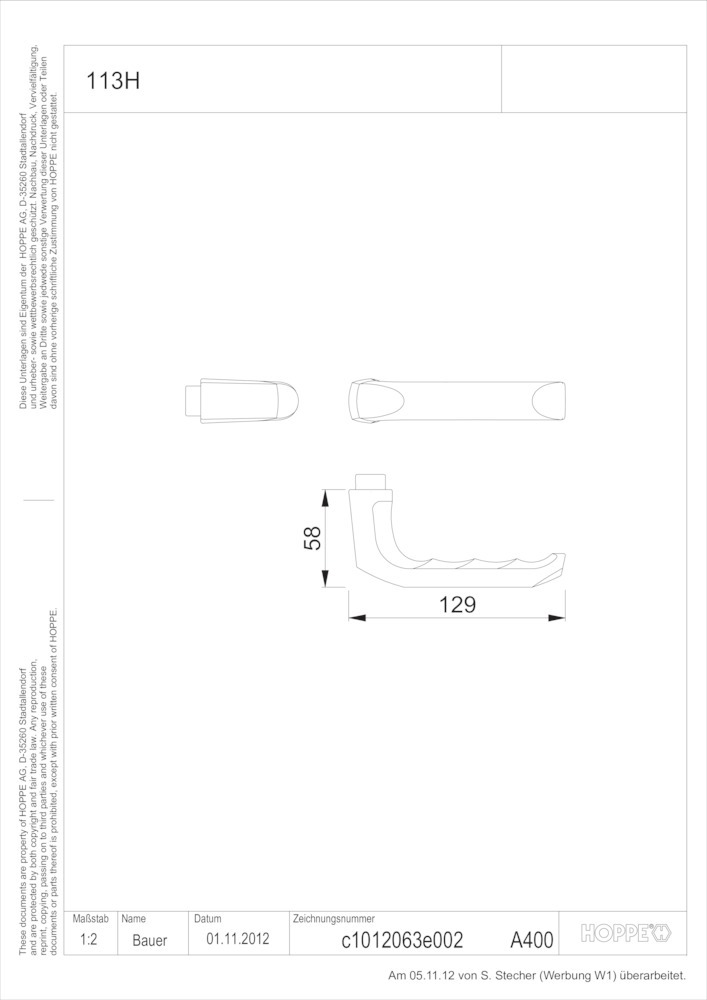 HOPPE® Drückerlochteil London 113H, Aluminium, 11727755