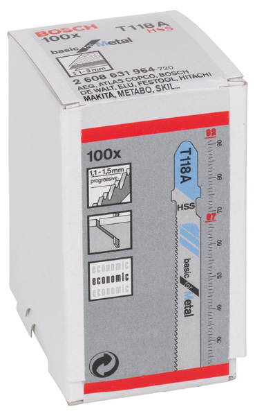 BOSCH Stichsägeblatt T 118 A Basic for Metal, 100er-Pack