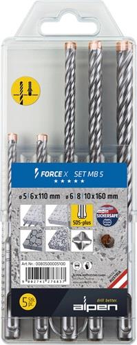 ALPEN Hammerbohrersatz Force X 5-tlg.SDS-plus Ku.-Box ALPEN