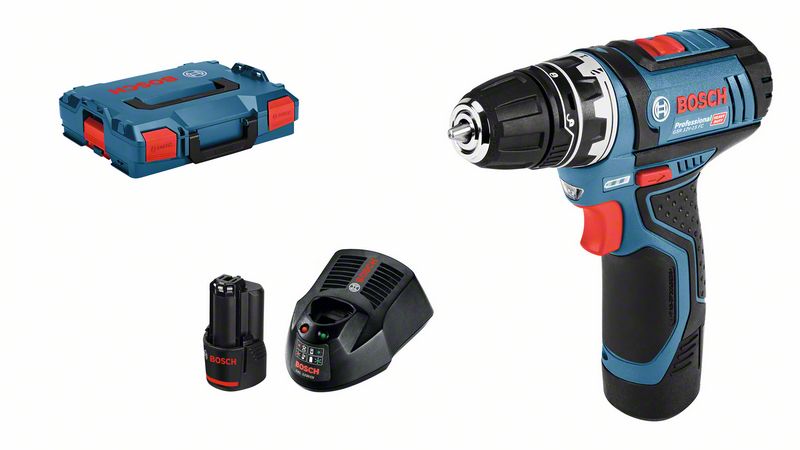 BOSCH Akku-Bohrschrauber GSR 12V-15 FC, mit 2 x 2.0 Ah Akku, L-BOXX, 1 Aufsatz