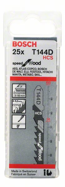 BOSCH Stichsägeblatt T 144 D Speed for Wood, 25er-Pack