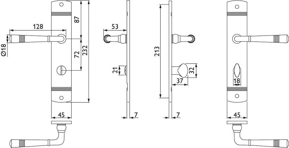 HERMAT Drückergarnitur mit Langschild LYON 1174.F/2274, Schmiedeeisen