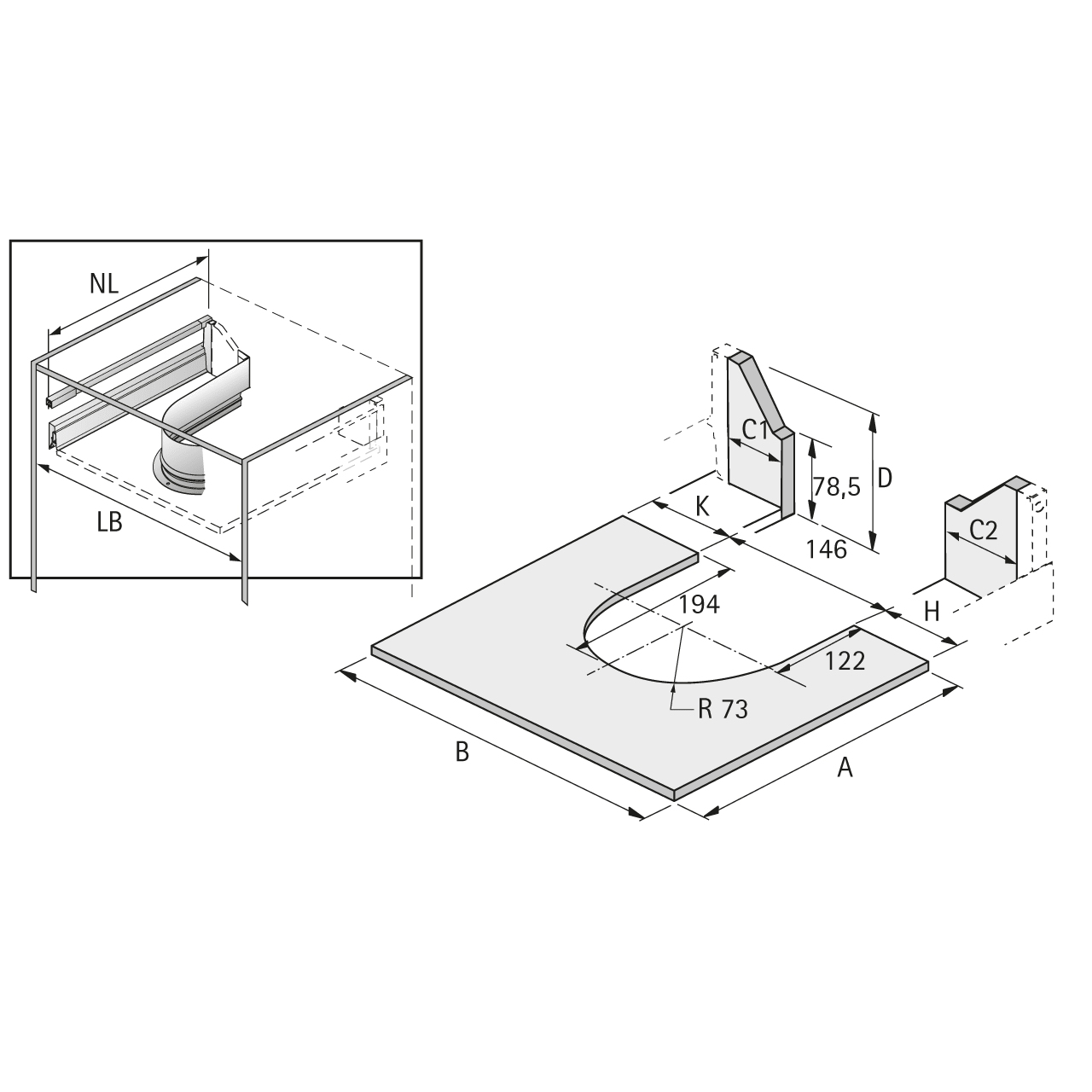 HETTICH Metallumrandung für Siphonausschnitt - rund, anthrazit, 9204284