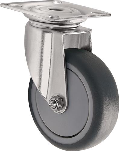 TECWERK Lenkrolle D.100mm Trgf.100kg m.Platte Gum.grau TECWERK