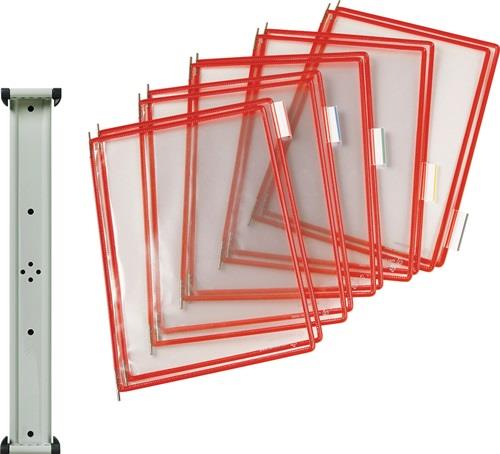TARIFOLD Wandhalter 10 Sichttafeln rot m.Drahtrahmen,ku.-ummantelt f.DIN A4 TARIFOLD