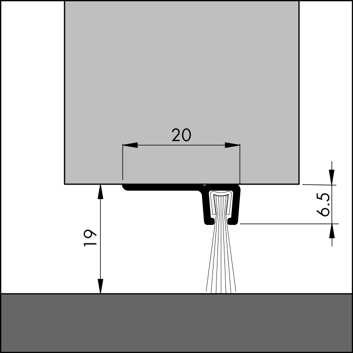 ELLEN Türbodendichtung IBS 90-18 z. schrauben Alu silber, H 19 x B 16 x L 1000mm, Bürstenhöhe 12,5mm