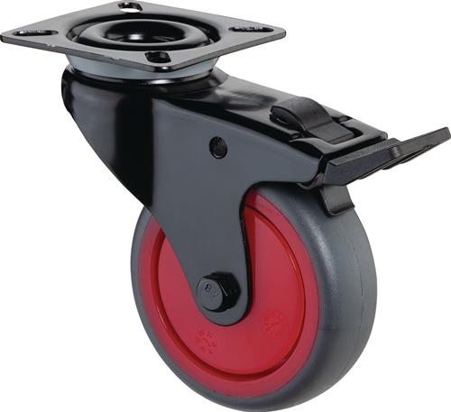BS ROLLEN Lenkrolle m.Festst.D.75mm Trgf.75kg m.Platte m.Festst.Gum.grau BS ROLLEN
