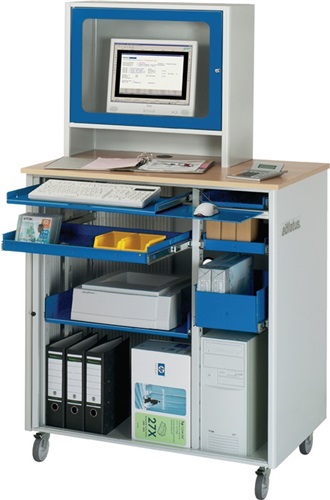 RAU Computer-Tisch H1810xB1030xT660mm mobil enzianblau lichtgrau
