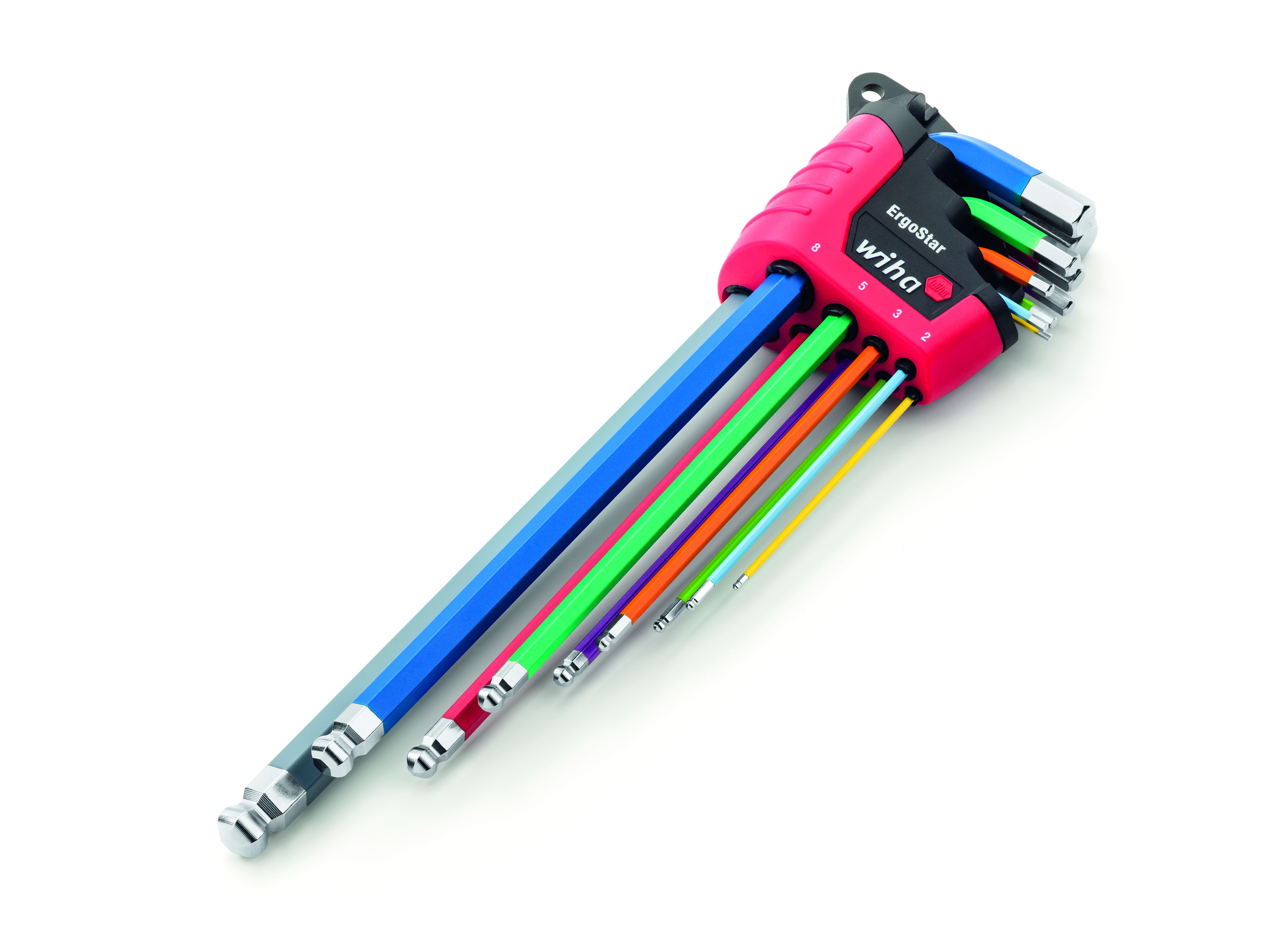 Wiha Stiftschlüssel Set im ErgoStar Halter Sechskant-Kugelkopf 9-tlg. farbig leuchtend in SB-Kartonverpackung (43849)
