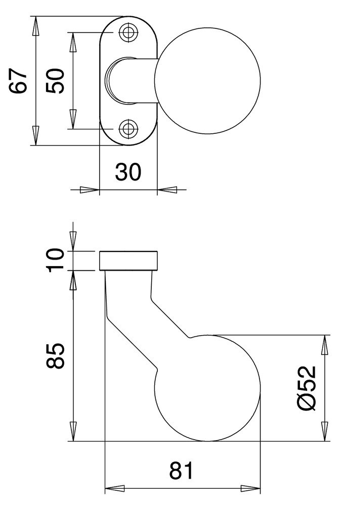 EDI Knopf auf ovaler Rosette Vesta 1331, Aluminium