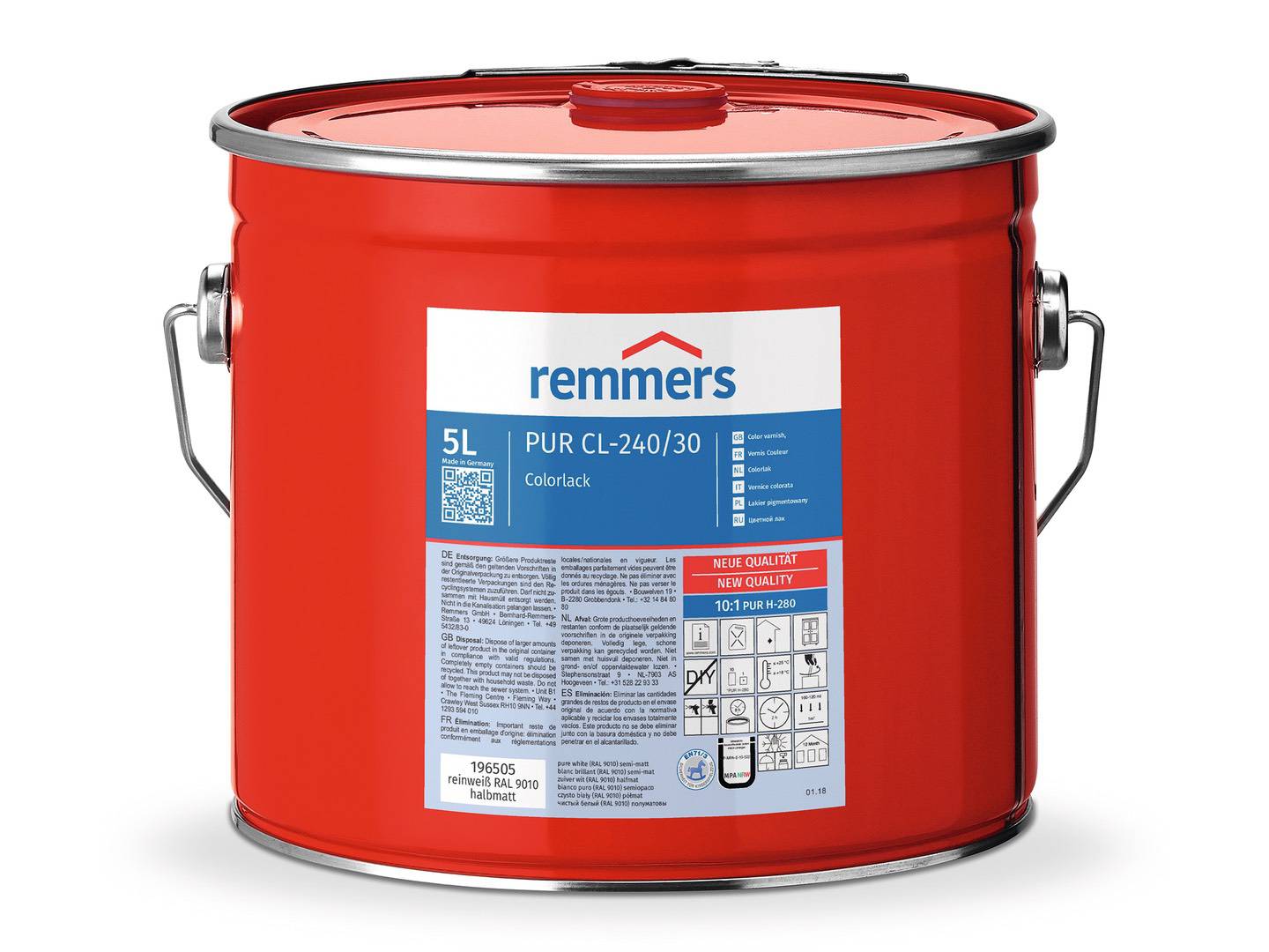 REMMERS PUR CL-240-Colorlack reinweiß (RAL 9010) halbmatt 5 l