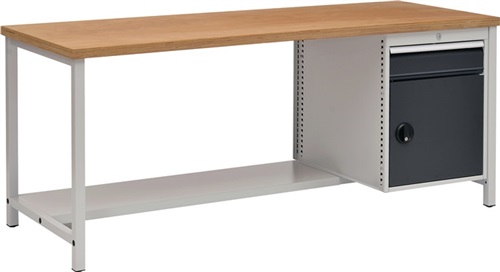 BEDRUNKA+HIRTH Werkbank grau lichtgrau B2000xH859xT750mm Buche Multiplex 40mm 1 Schubl.1 Tür