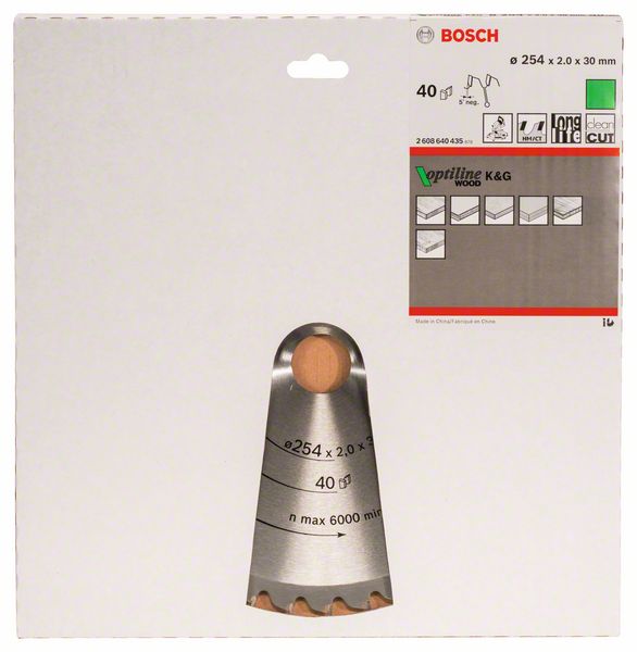 BOSCH Kreissägeblatt Optiline Wood für Kapp- und Gehrungs., 254 x 30 x 2 mm, 40, WZ/N