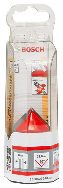 BOSCH V-Nutfräser Expert for Wood mit 8 mm Schaft, D 31,8 mm, L 19 mm, G 51 mm, 90°
