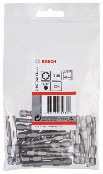 BOSCH Schrauberbit Extra-Hart T20, 49 mm, 25er-Pack