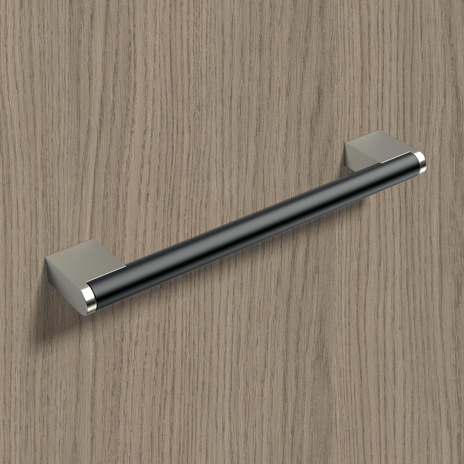 HETTICH Griff Brema, •–• 96, L 108 mm, B 14 mm, H 35 mm, Schwarz matt / Edelstahl Optik gebürstet, 9264074 HETTICH Griff Brema, •–• 96, L 108 mm, B 14 mm, H 35 mm, Schwarz matt / Edelstahl Optik gebürstet, 9264074