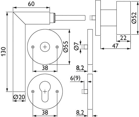 HERMAT Wechselgarnitur mit Rosetten BASIC 02 1802/2073.M/3127, Klasse 4, Edelstahl