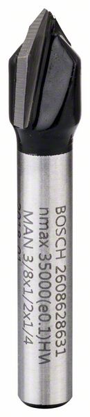 BOSCH V-Nutfräser 1/4", D1 9,5 mm, L 12,4 mm, G 45 mm, 90°