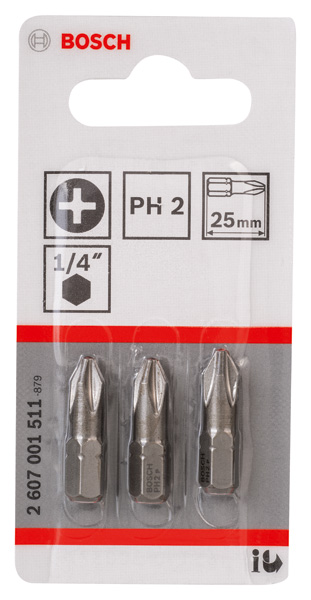 BOSCH Schrauberbit Extra-Hart PH 2, 25 mm, 3er-Pack