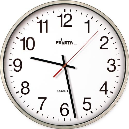 PEWETA Wanduhr Quarzuhr Ku.silber D.250mm 1,5V arabische Zahlen PEWETA