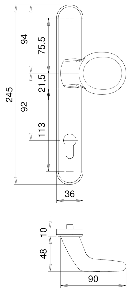 EDI Knopf auf Langschild Kronos 2135, Aluminium