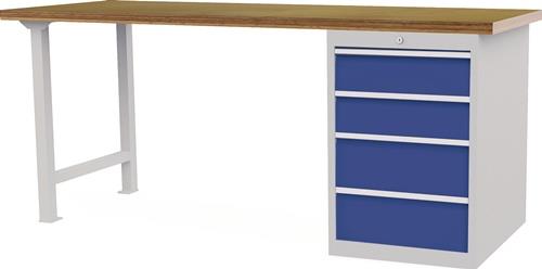 Nordwest Werkbank B2000xT750xH859mm Buche-Multiplex lichtgrau/signalblau 4Schubl.