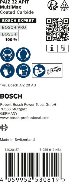 BOSCH EXPERT MultiMax PAIZ 32 APIT Blatt für Multifunktionswerkzeuge, 32 mm, 10 Stück. Für oszillierende Multifunktionswerkzeuge