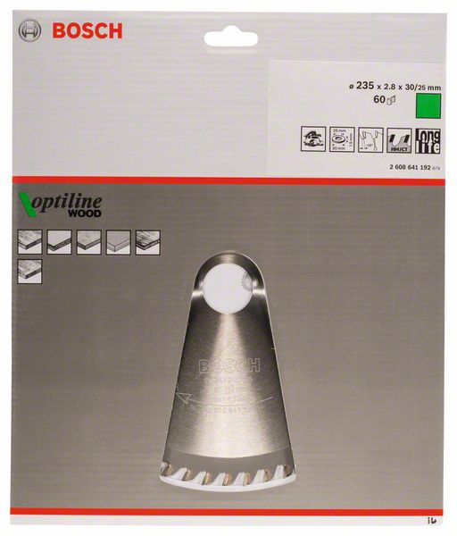 BOSCH Kreissägeblatt Optiline Wood für Handkreissägen, 235 x 30/25 x 2,8 mm, 60