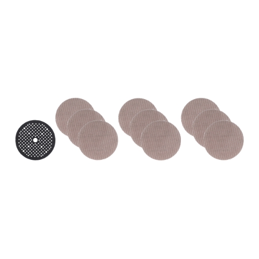 3 x K80, 3 x K120, 3 x K180, 1 x Zwischenplatte Schleifblätter Netzstruktur für Exzenterschleifer 150 mm