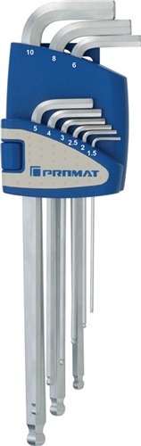 PROMAT Winkelschraubendrehersatz 9-tlg.Ku.-Halter SW 1,5-10mm lang Kugelkopf PROMAT