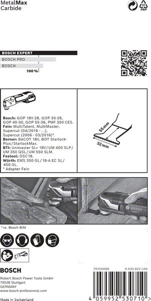 BOSCH EXPERT MetalMax PAIZ 32 AIT Blatt für Multifunktionswerkzeuge, 50 x 32 mm. Für oszillierende Multifunktionswerkzeuge