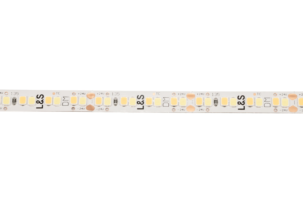 L&S LED-Band HE 112+112LEDs/m (2835), 2700-4000K, 4+4LEDs/35,7mm, 24DC, 4W/m, 8mmx50m, white PCB, IP20,