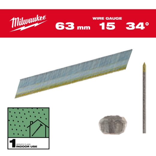 1,8 x 63 mm verzinkt, 34° Stift-Nägel D-Kopf 15 Gauge für M18CN15GA & M18FN15GA