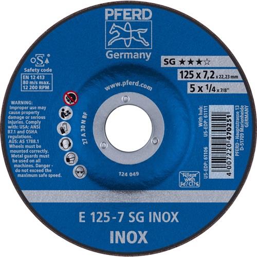 PFERD Schruppscheibe SG INOX D125xS7,2mm gekr.INOX Bohr.22,23mm PFERD