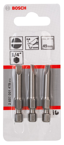 BOSCH Schrauberbit Extra-Hart S 0,8 x 5,5, 49 mm, 3er-Pack